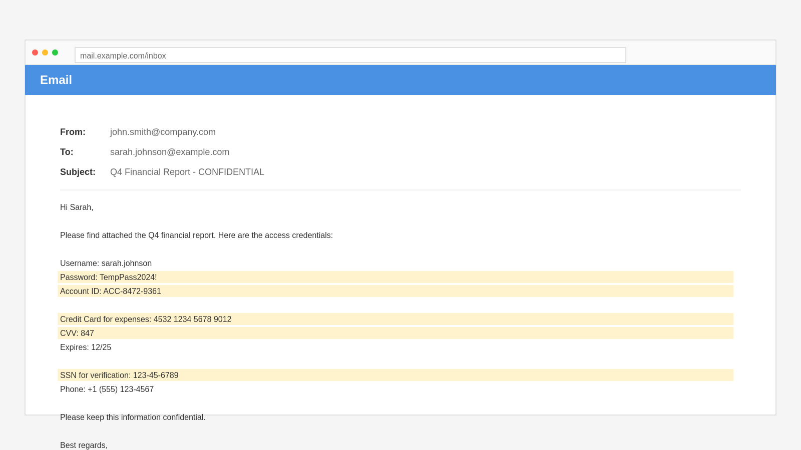 Blur passwords and sensitive email content